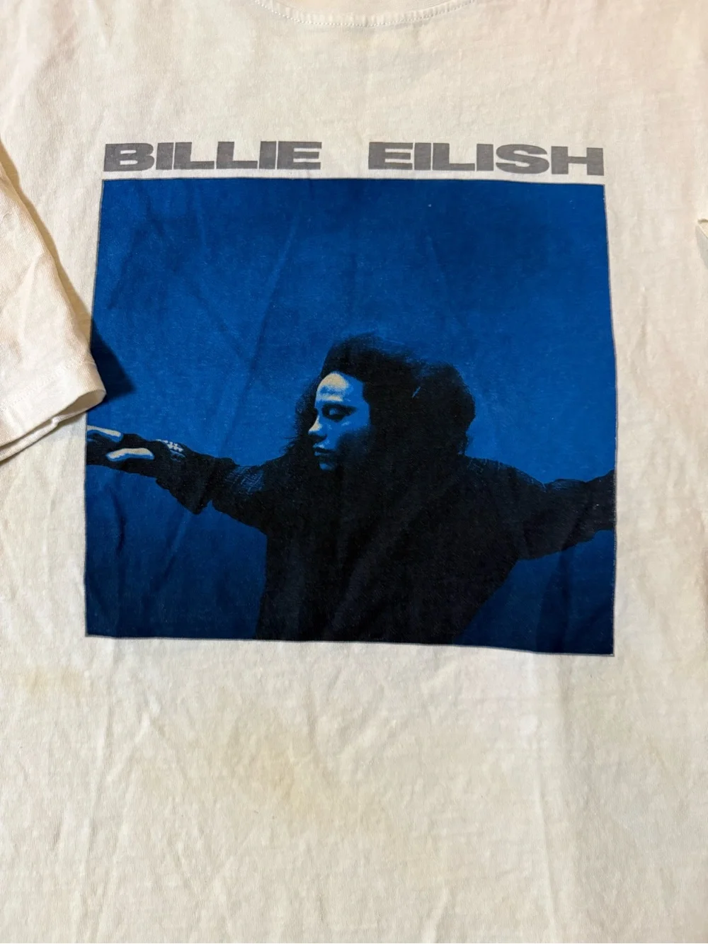 Billie Eilish White Short-Sleeve Graphic Tee with Navy Photo